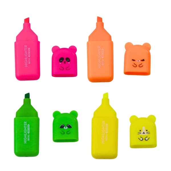 Mini overstregningspenne 4-pack bjørneform rosa/orange/gul/grøn