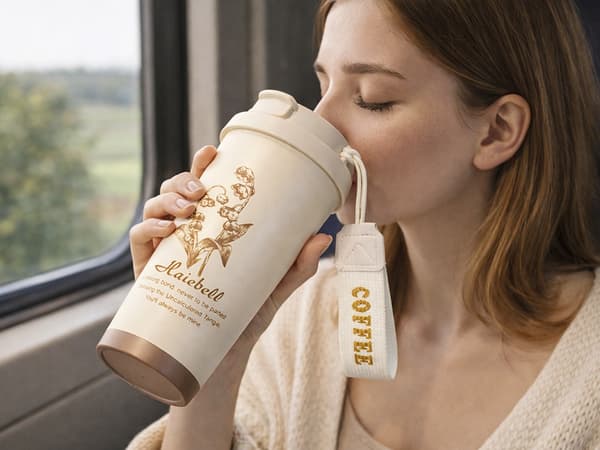 Termokrus med sugerør 530 ml rustfrit stål SUS316 creme