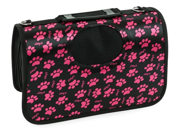 Transporttaske til kæledyr L 53x30x21 cm sort med poter, ventilation