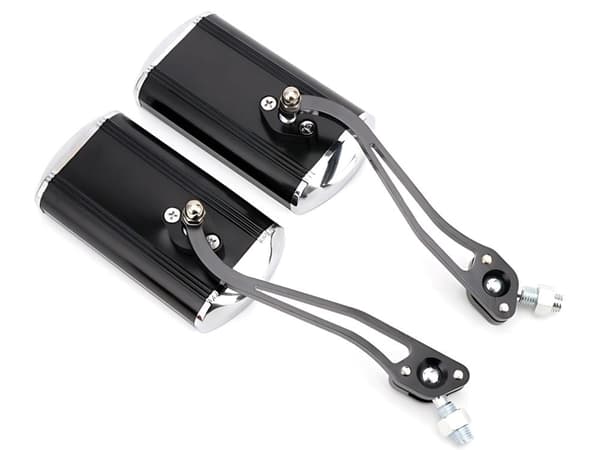 Motorcykelspejle i aluminium sort M10 med M8-adapter 2-pak