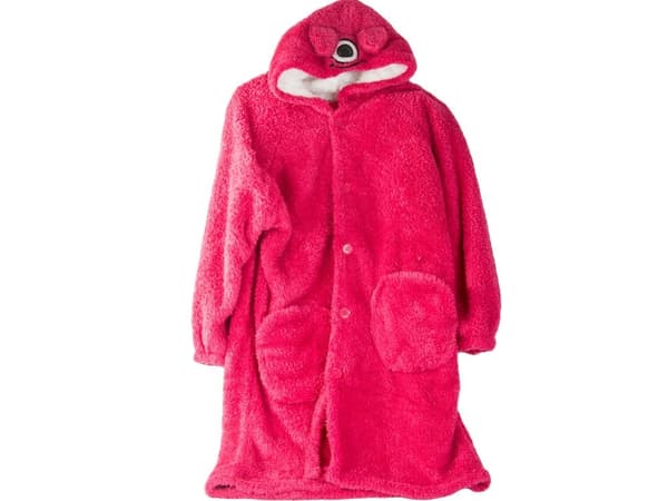Sweatshirt-tæppe oversize med hætte og knapper 100% bomuld mørkrosa