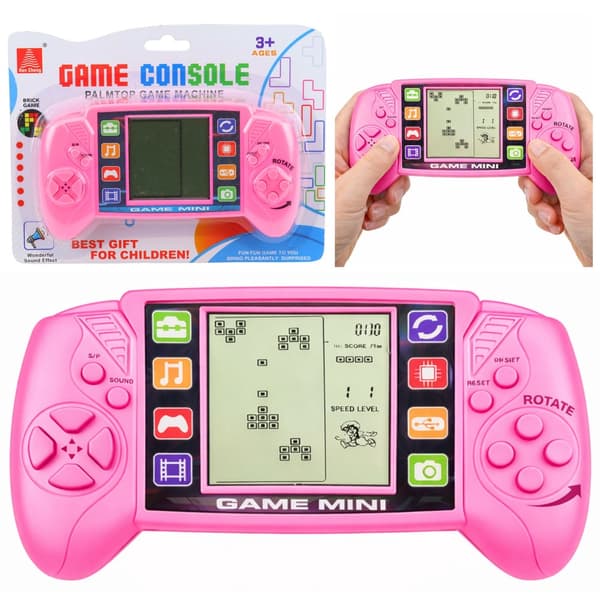 Tetris elektroniskt spel LCD portabel spelkonsol rosa AA-batteri