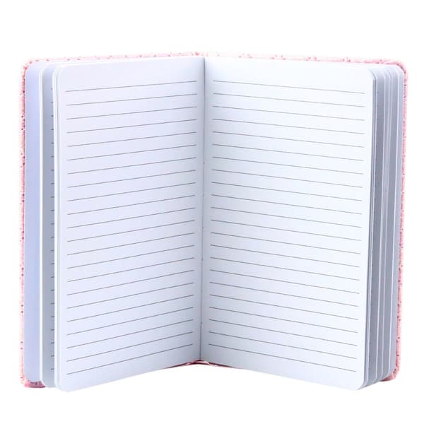 Notatbog B6 glitrende rosa omslag 80 linjerede sider 18x12 cm