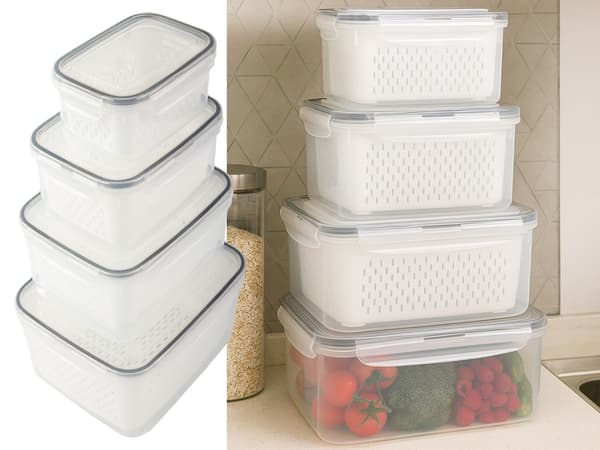 Förvaringsburkar mat med innerkorg och tätslutande lock 4-pack 600-4000 ml