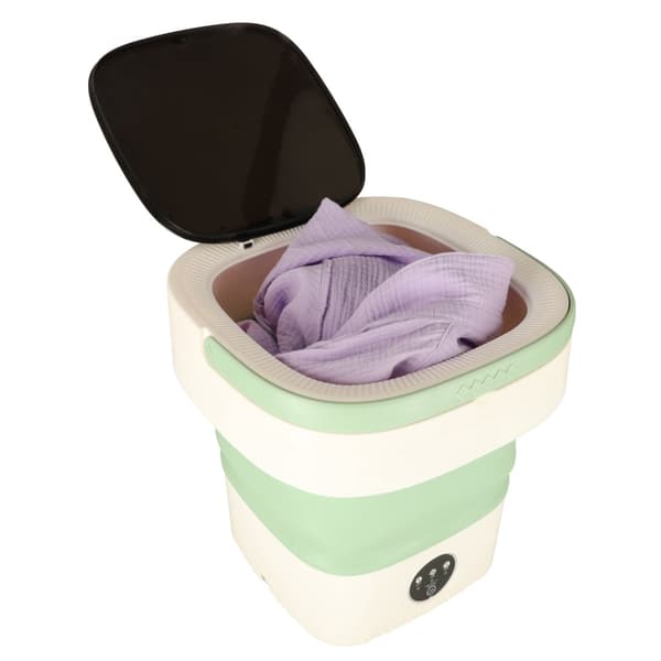 Sammenklappelig campingvaskemaskine 12 L 12 V IPX4 med centrifuge grøn