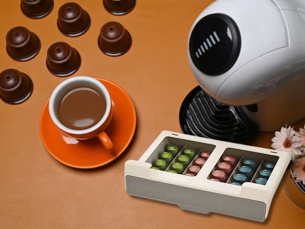 Kapselhållare för kaffekapslar 30 st vit/grå 6 fack 27x7 cm