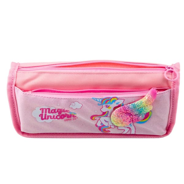 Penal rosa 3D-unicorn med glitrende vinge, plast 21,5x9x7 cm