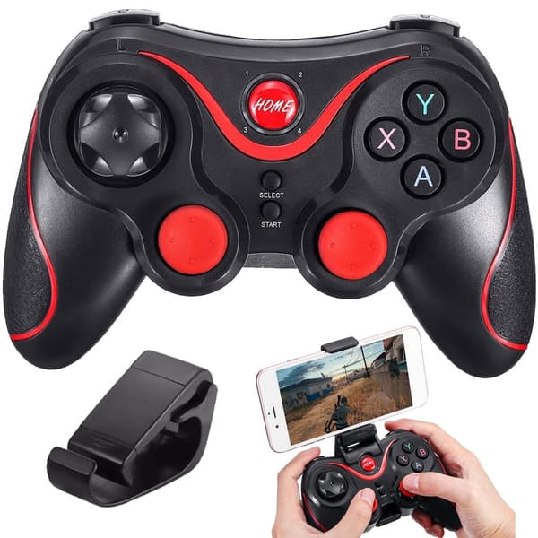 Trådløs gamepad Bluetooth med mobilholder til iOS/Android/PC sort