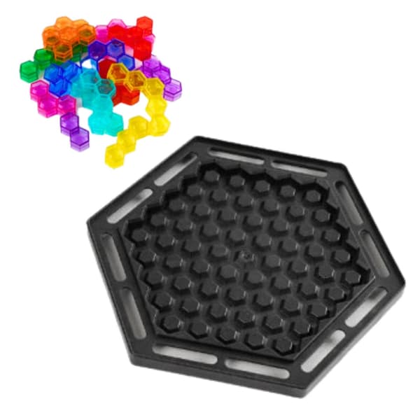 Logikpussel med hexagonal bräda 16 block 112 utmaningar 6+ år