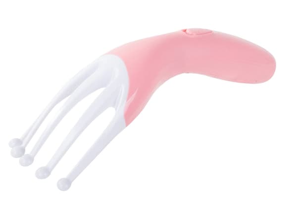 Hovedmassageapparat til hovedbund med vibration, metalkugler, blå/rosa
