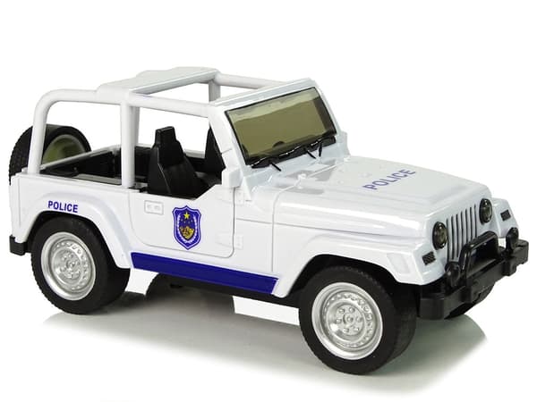 Legetøjspolisbil off-road 17 cm hvid med lys/lyd och dragback