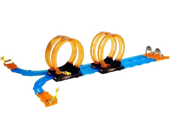 Racerbana med 4 loopar och dragback-bilar, 37 delar, 181 cm, 3+