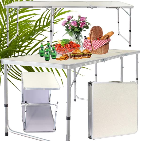Sammenklappeligt campingbord 180x60 cm justerbar höjd creme