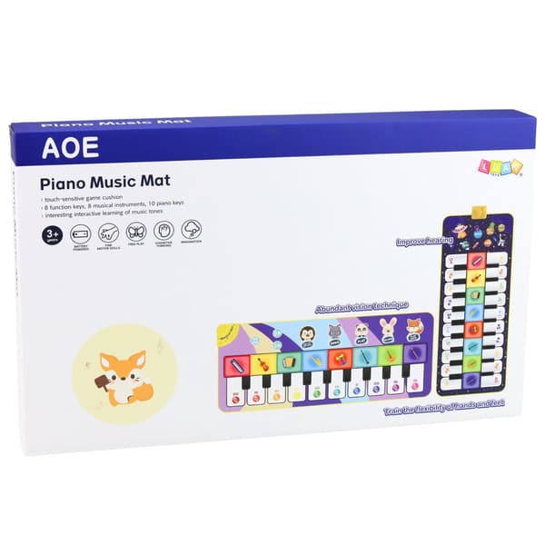 Musikmåtte dansemåtte piano rumtema 120x48 cm 20 knapper 8 instrumenter
