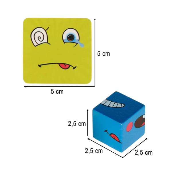 Träblock logikspel ansiktsuttryck 8 block + 26 kort + tärning 3+