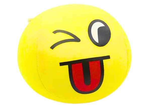 Blød legetøjsbold 9 cm gul smiley, CE EN71, fra 3 år