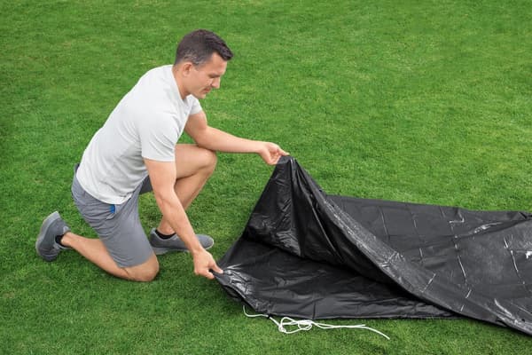 Poolöverdrag 427 cm för ram-pool med snöre och dräneringshål