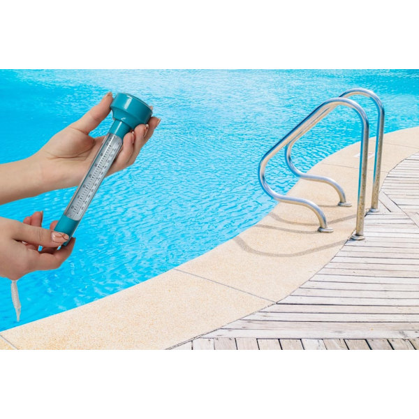 Flytande pooltermometer med snodd, Celsius/Fahrenheit, 19 cm