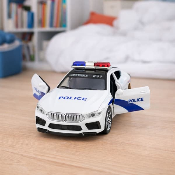 Polisbil leksak vit 16,5 cm med ljus/ljud, motoriserad, batterier