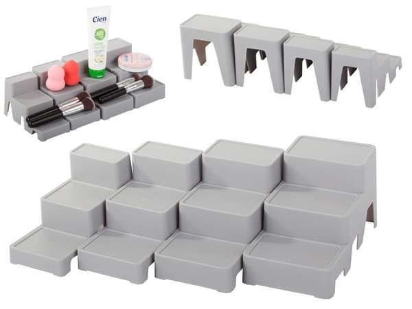 Kosmetikorganiser i plast 4 dele modulær hvid/grå 34x15–18 cm