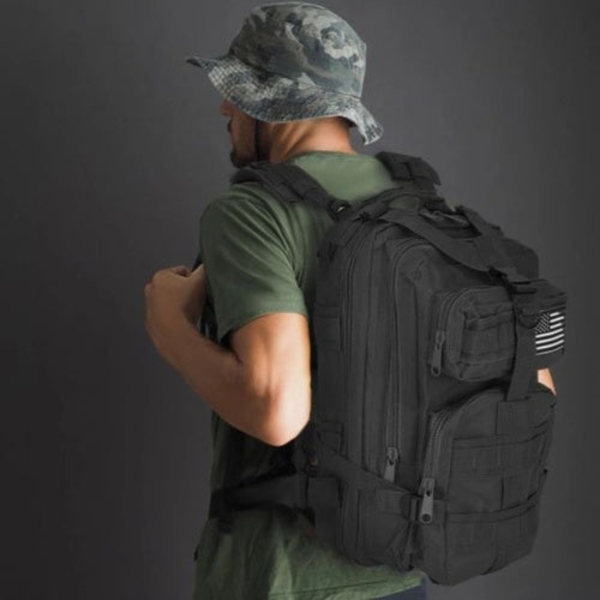 Taktisk rygsæk 35L vandafvisende MOLLE 5 rum sort + patch