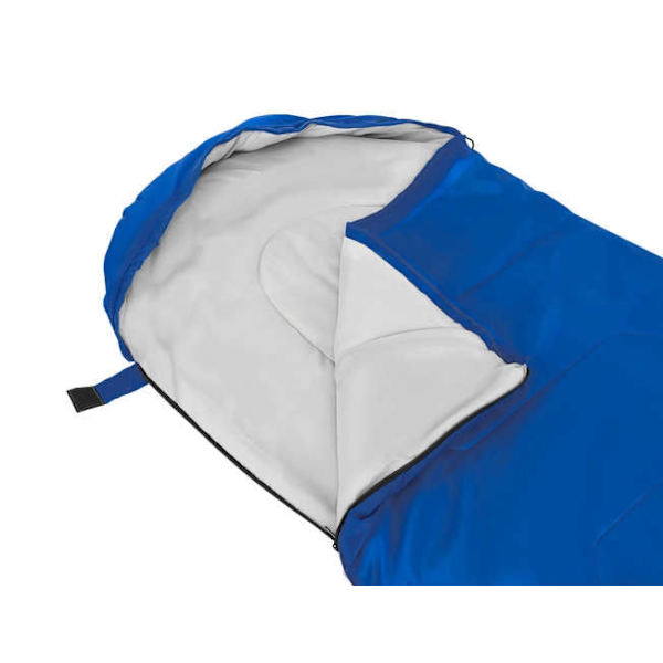 Sovepose 200x75 cm hulfiber 210T ripstop med hætte blå/sort