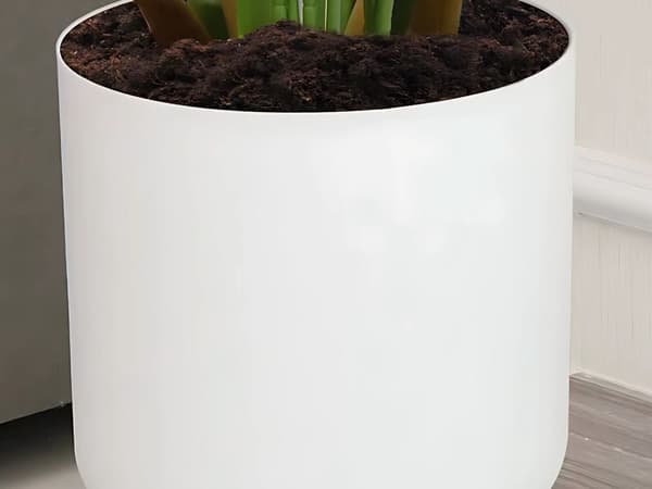 Blomsterpotte med stativ hvid plast/træ Ø20,5 cm totalhøjde 28 cm