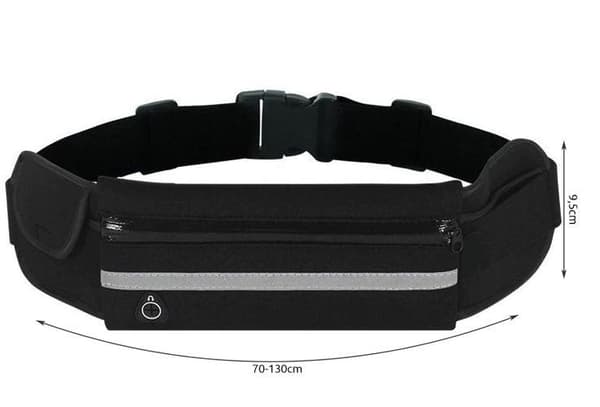 Juoksuvyö neopreeni pullotelineellä, 3 taskua, heijastin, 70-130 cm