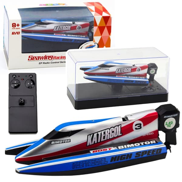 RC motorbåd fjernstyret 2.4 GHz BIMOTOR 14 cm blå/sølv