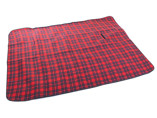 Picnictæppe fleece med vandtæt underside 150 x 200 cm rødternet