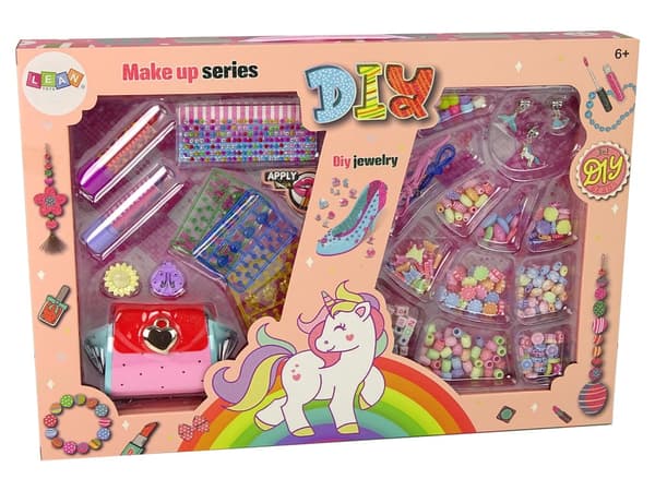 Makeup- og smykkesæt til børn 6+ med håndtaske, perler og ringe