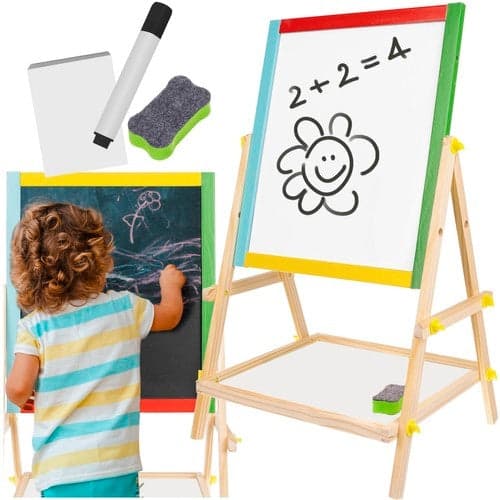 Dubbelsidig magnetisk barnritbräda med krita & whiteboard 65,5 cm