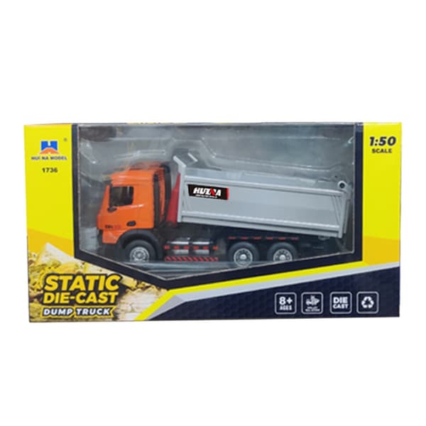 Dump truck modell 1:50 metall/ABS med rörlig tippflak orange/silver