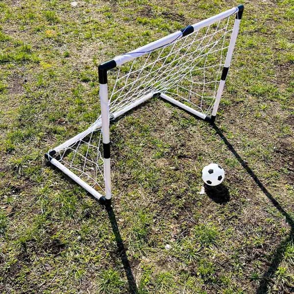 Fodboldmål børn 2-pak sammenklappelige 95x70 cm med 2 bolde & pumpe