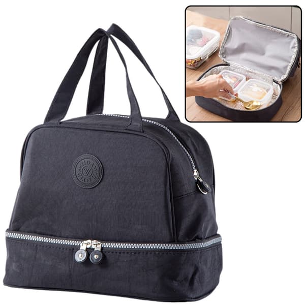 Termisk lunchväska med dubbelfack 27x25x16 cm svart polyester