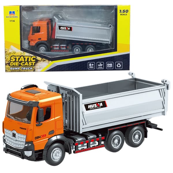 Dump truck modell 1:50 metall/ABS med rörlig tippflak orange/silver