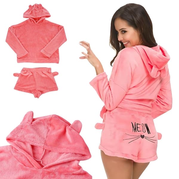 Pyjamassæt dame 2 dele bomuld rosa str. L langærmet + shorts