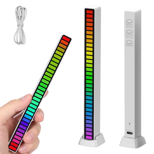 USB LED-lys RGB lydrespons 32 LED 18 tilstande genopladelig hvid
