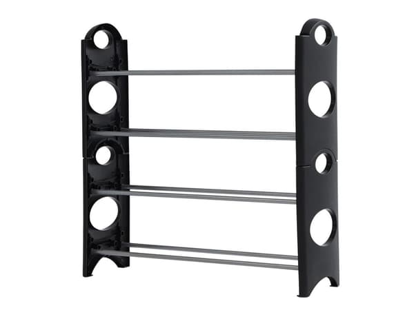 Skostativ 12 par 4 hylder 64x55x18 cm plast/metal sort