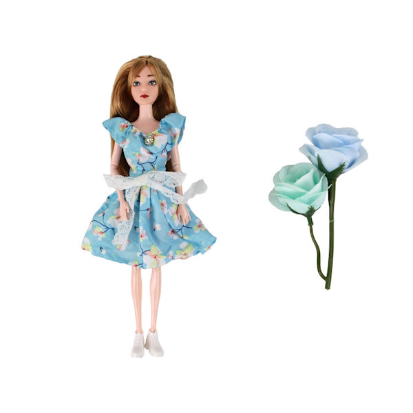 Mode-docka 30 cm med klänning och blomset, 3+ år