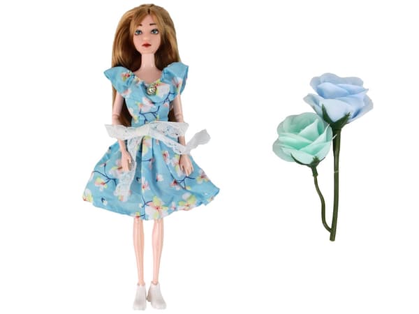 Mode-dukke 30 cm med kjole og blomstersæt, 3+ år