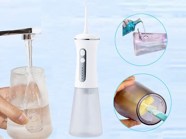 Mundirrigator uden ledning 350 ml USB-opladning 4 tilstande + 2 dyser