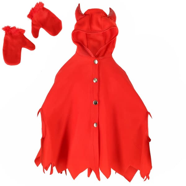 Djævlekostume til børn kappe med hætte/horn + røde handsker S 100-110 cm Red