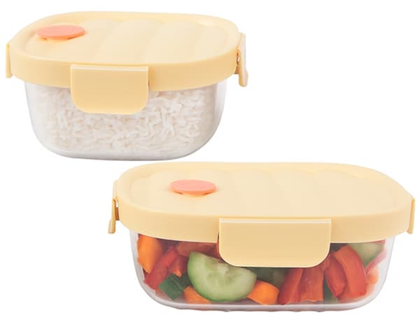 Glasmadbeholdere med låg 650/950 ml + termotaske gul 2-pak