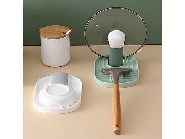 Bestickställ och lockställ plast vit för 4 skedar 18 cm