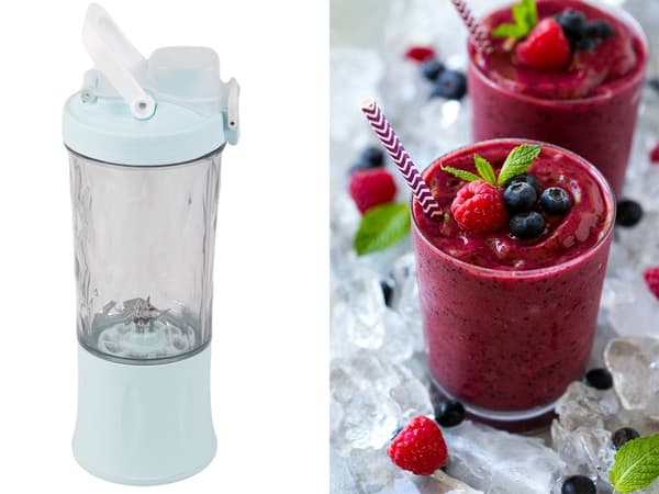 Bærbar USB-blender 600 ml blå 6 blad isknusfunktion Type-C