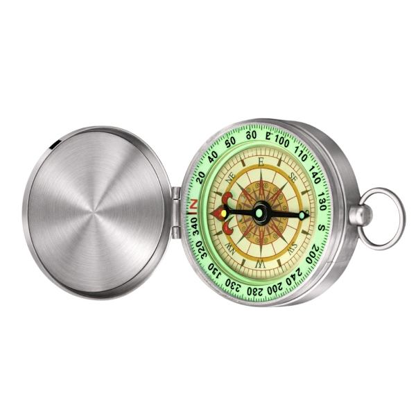 Fickkompass med fluorescerande urtavla 360° låsbart lock silver