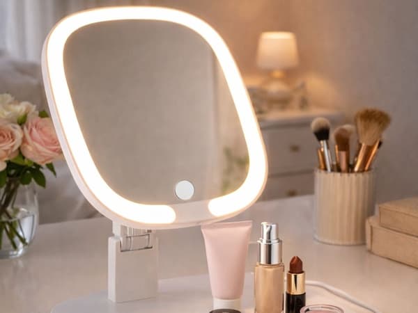 LED-makeupspejl 17x17 cm foldbart med 3 lysindstillinger USB-C genopladelig