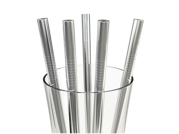 Sugrör i rostfritt stål 21,7 cm silver 10-pack med borste/påse