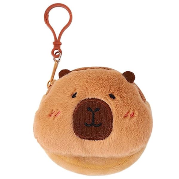 Plush myntplånbok kapybara med nyckelring/karbinhake brun 8,5 cm